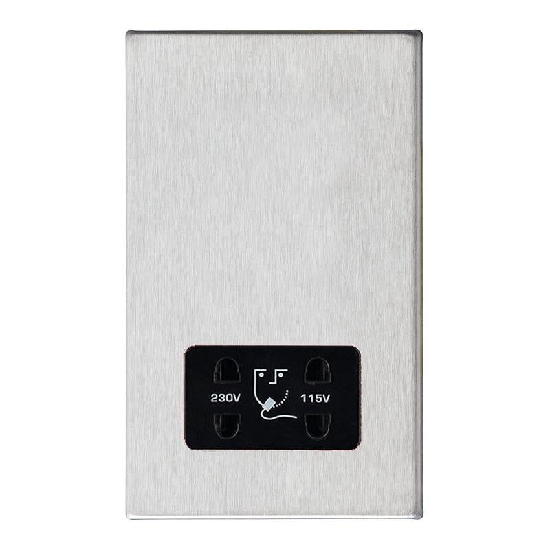 Hartland G2 7G24SHSB Shaver Dual Voltage Unswitched Socket (Vertically Mounted) Satin Steel with Black Inserts