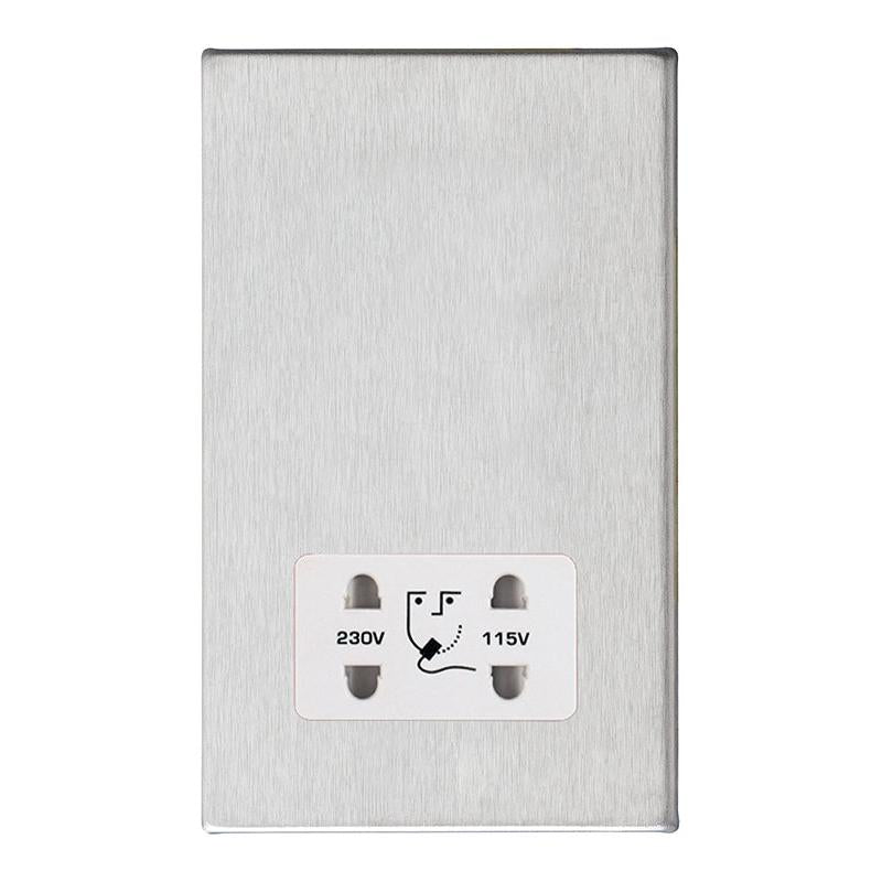 Hartland G2 7G24SHSW Shaver Dual Voltage Unswitched Socket (Vertically Mounted) Satin Steel with White Inserts