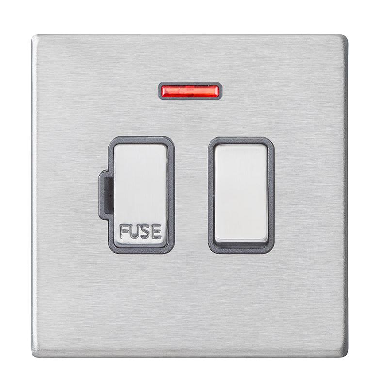 Hartland G2 7G24SPNSS-QG 1 gang 13A Double Pole Fused Spur + Neon Satin Steel with Satin Steel/Quartz Grey Inserts