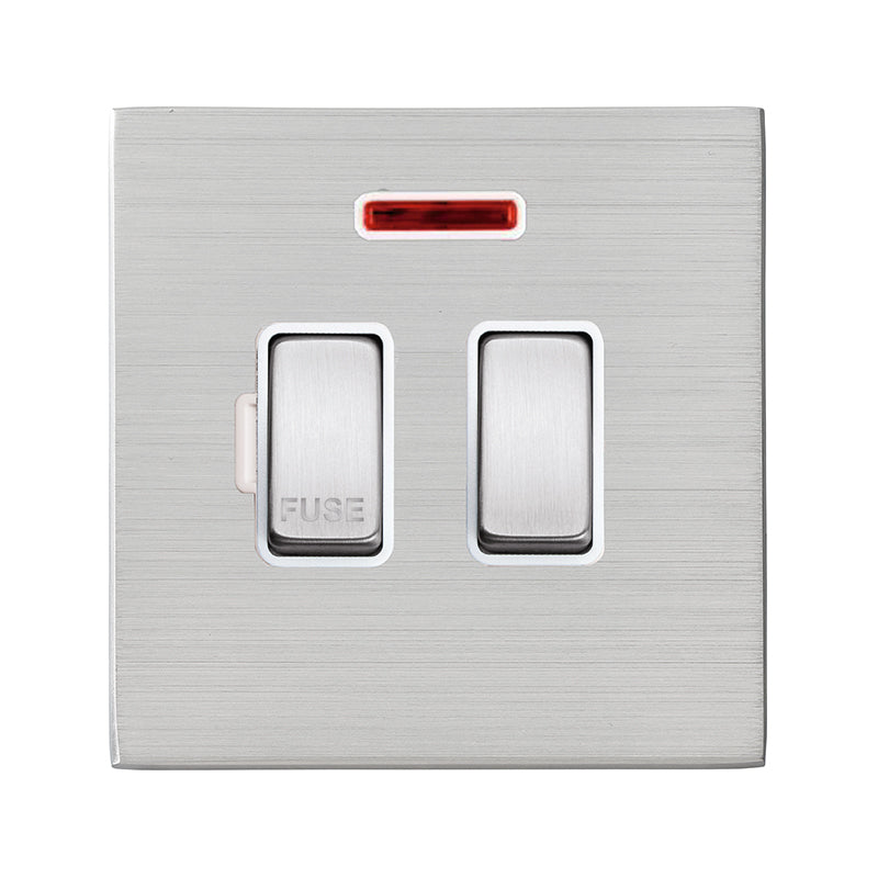 Hartland G2 7G24SPNSS-W 1 gang 13A Double Pole Fused Spur + Neon Satin Steel with Satin Steel/White Inserts