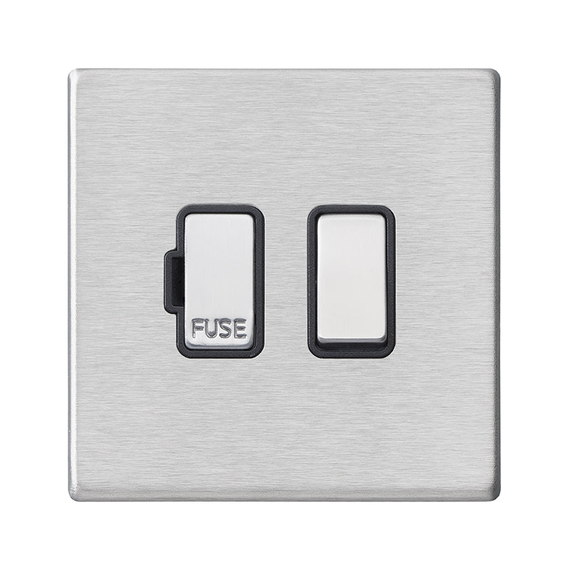 Hartland G2 7G24SPSS-B 1 gang 13A Double Pole Fused Spur Satin Steel with Satin Steel/Black Inserts