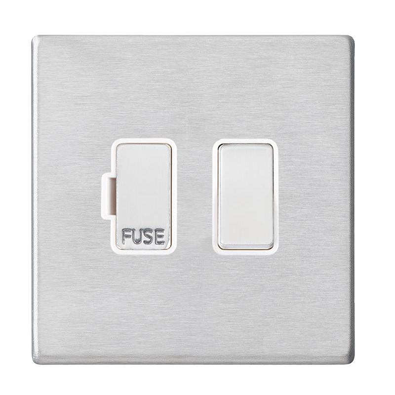 Hartland G2 7G24SPSS-W 1 gang 13A Double Pole Fused Spur Satin Steel with Satin Steel/White Inserts