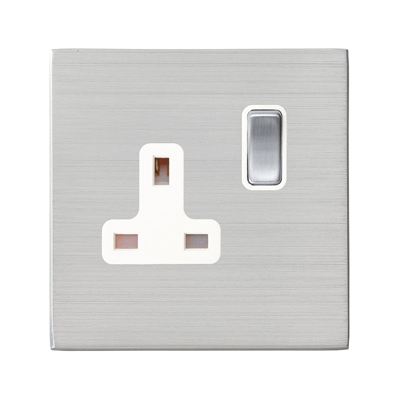 Hartland G2 7G24SS1SS-W 1 gang 13A Double Pole Switched Socket Satin Steel with Satin Steel/White Inserts