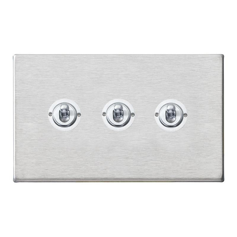 Hartland G2 7G24T23 3 gang 20AX 2 Way FL Toggle Satin Steel with Satin Steel Inserts