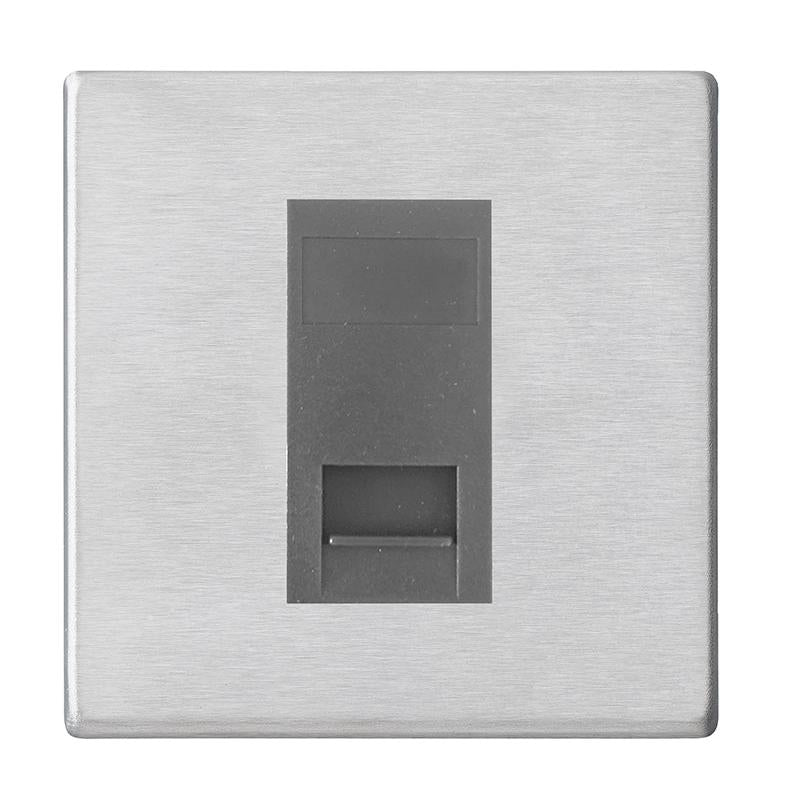 Hartland G2 7G24TCMQG 1 gang Telephone Master Satin Steel with Quartz Grey Inserts