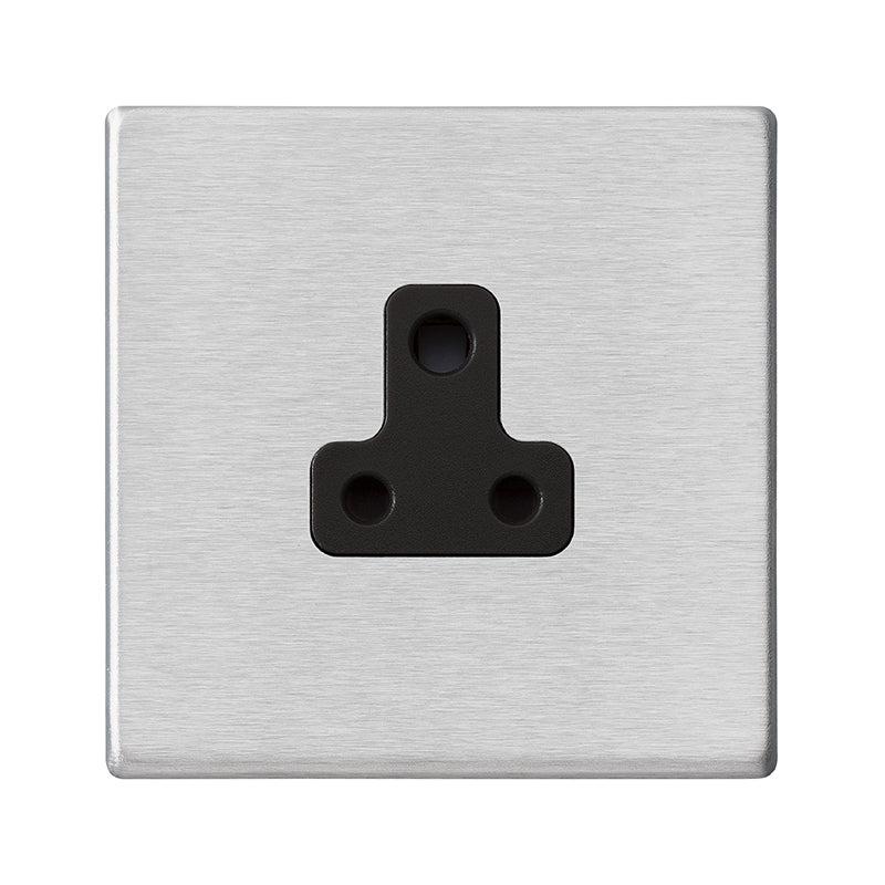 Hartland G2 7G24US5B 1 gang 5A Unswitched Socket Satin Steel with Black Inserts
