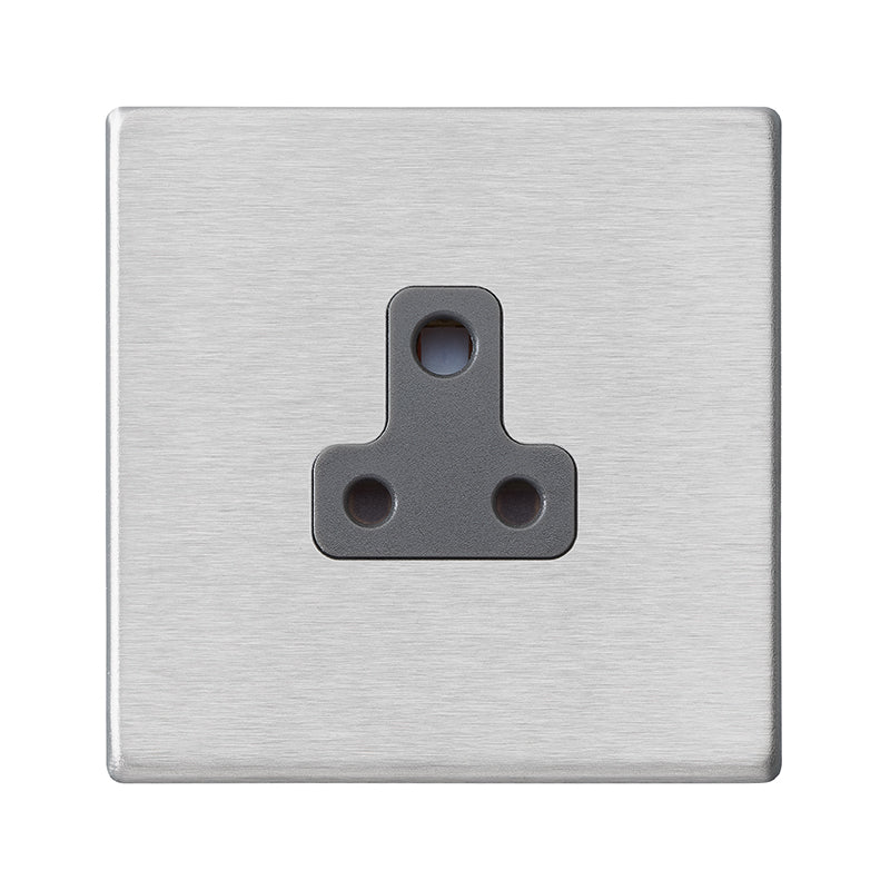 Hartland G2 7G24US5QG 1 gang 5A Unswitched Socket Satin Steel with Quartz Grey Inserts