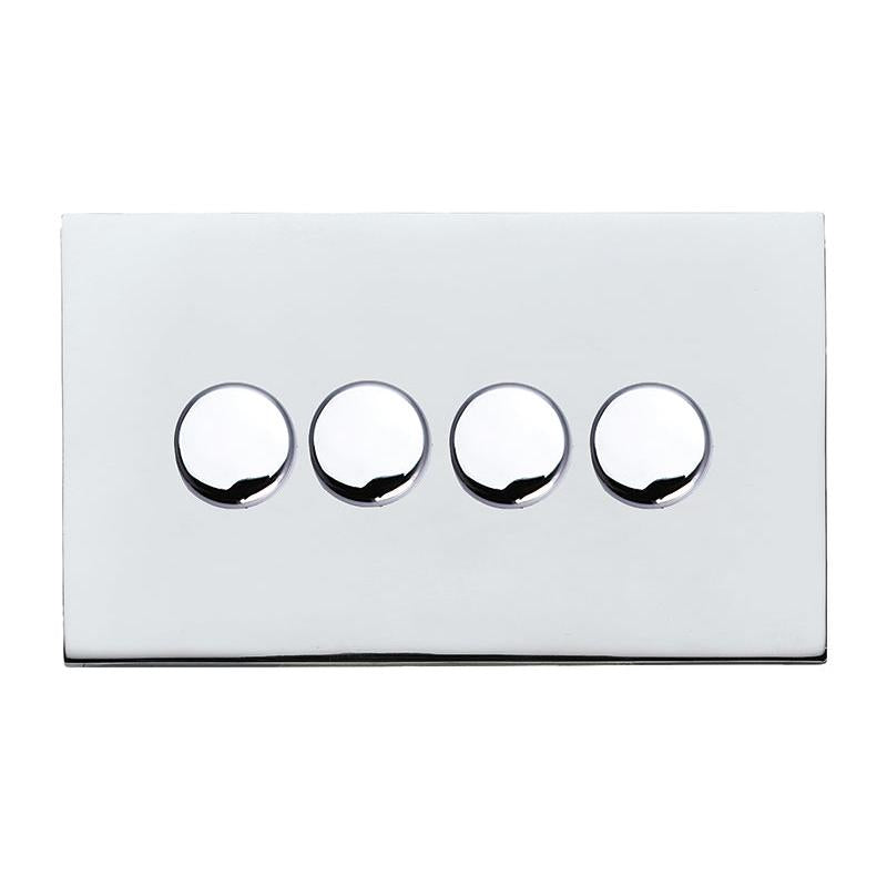 Hartland G2 7G274XLEDITB250 4 gang 250W LED Trailing/Leading Edge Push On/Off Rotary 2 Way Switching Dimmer Bright Chrome with Bright Chrome Inserts