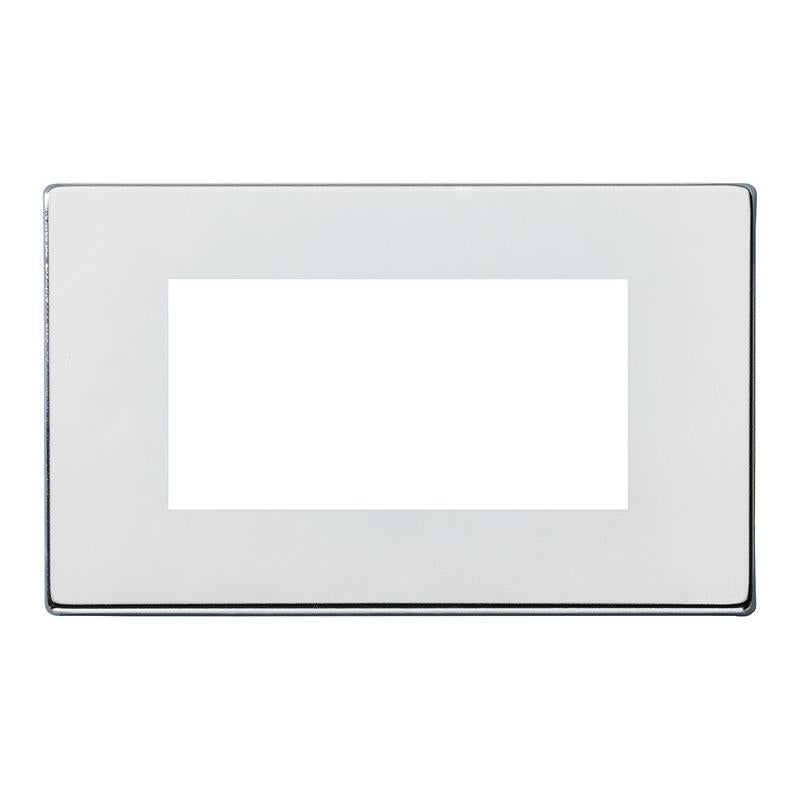 Hartland G2 7G27EURO4 4 gang EuroFix 100x50mm Apertured Plate with Grid Bright Chrome