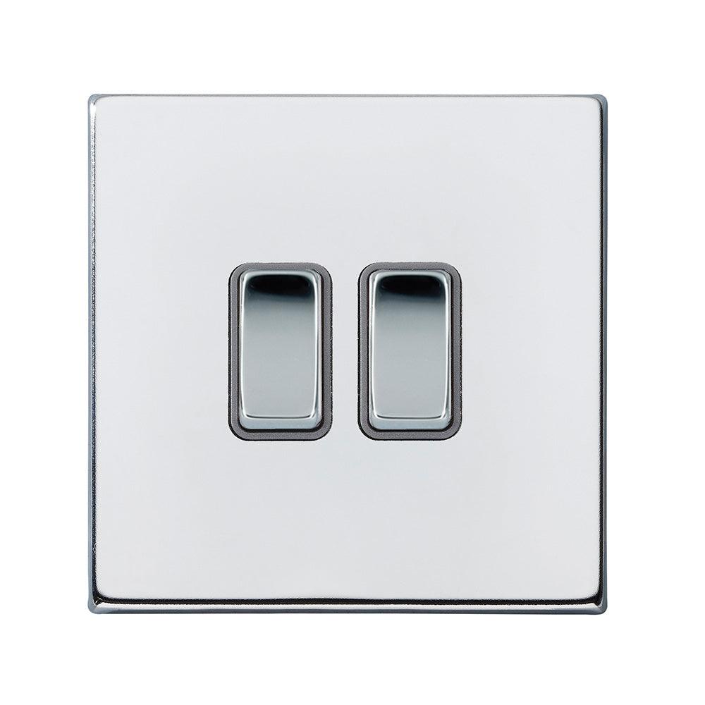 Hartland G2 7G27R22BC-QG 2 gang 10AX 2 Way Rocker Bright Chrome with Bright Chrome/Quartz Grey Inserts