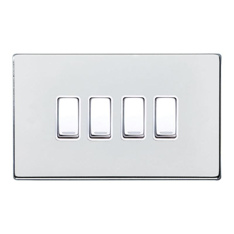 Hartland G2 7G27R24BC-W 4 gang 10AX 2 Way Rocker Bright Chrome with Bright Chrome/White Inserts