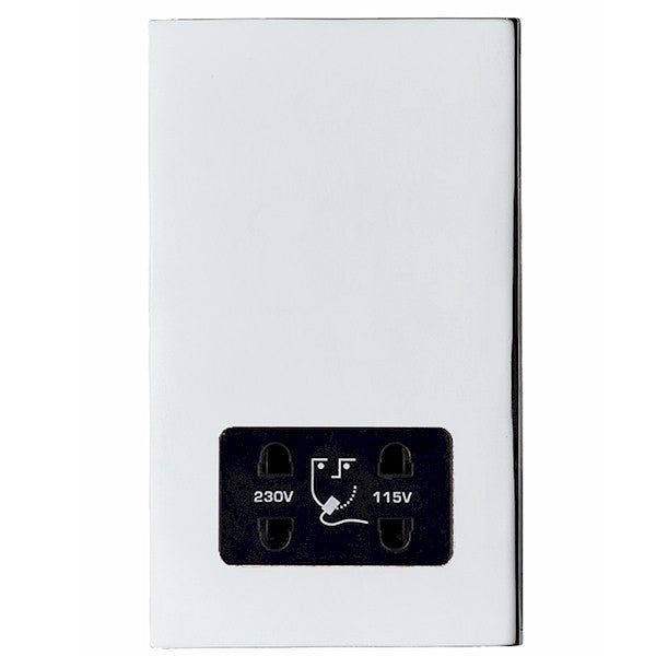 Hartland G2 7G27SHSB Shaver Dual Voltage Unswitched Socket (Vertically Mounted) Bright Chrome with Black Inserts