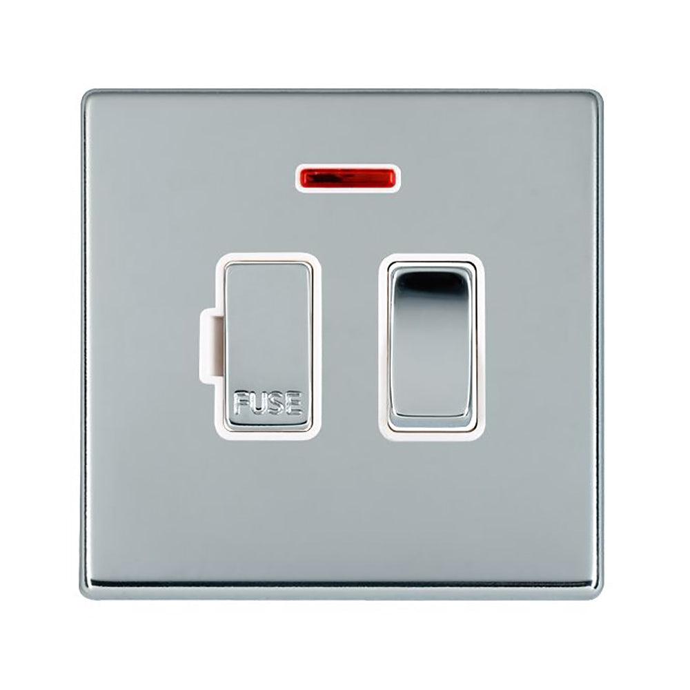 Hartland G2 7G27SPNBC-W 1 gang 13A Double Pole Fused Spur + Neon Bright Chrome with Bright Chrome/White Inserts