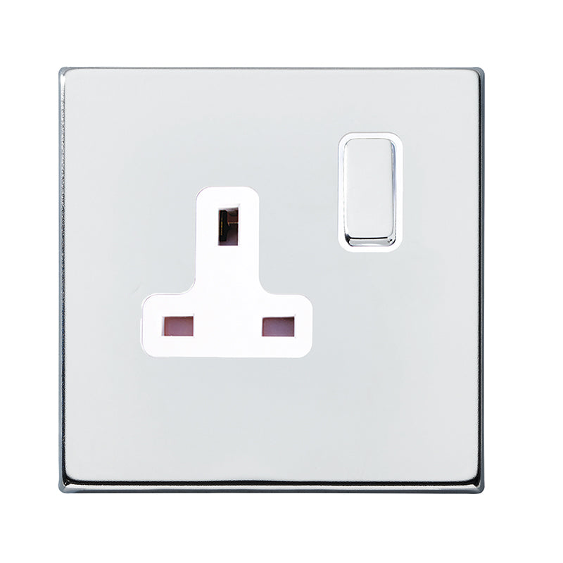 Hartland G2 7G27SS1BC-W 1 gang 13A Double Pole Switched Socket Bright Chrome with Bright Chrome/White Inserts