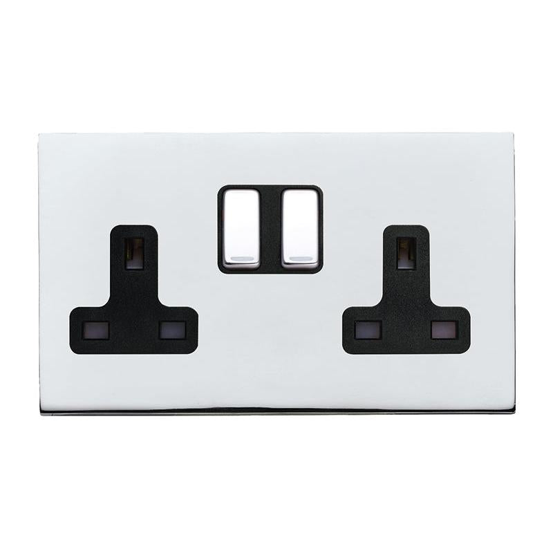 Hartland G2 7G27SS2BC-B 2 gang 13A Double Pole Switched Socket Bright Chrome with Bright Chrome/Black Inserts