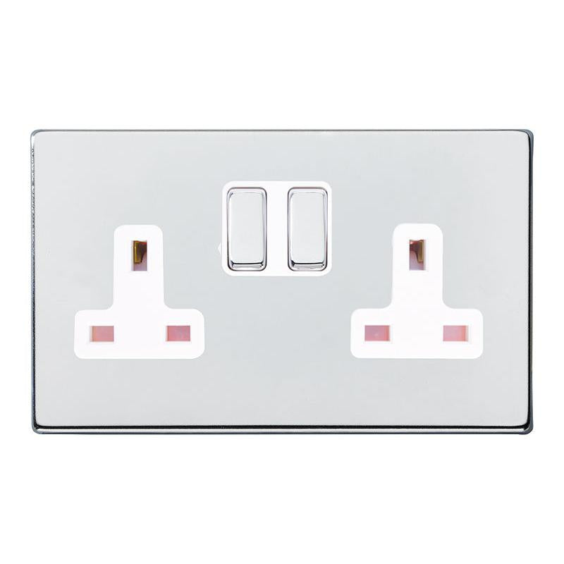 Hartland G2 7G27SS2BC-W 2 gang 13A Double Pole Switched Socket Bright Chrome with Bright Chrome/White Inserts