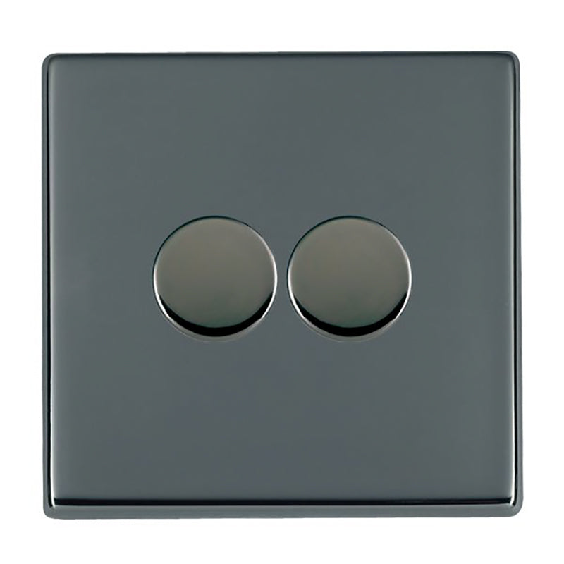 Hartland G2 7G282XLEDITB100 2 gang 100W LED Trailing/Leading Edge Push On/Off Rotary 2 Way Switching Dimmer Black Nickel with Black Nickel Inserts