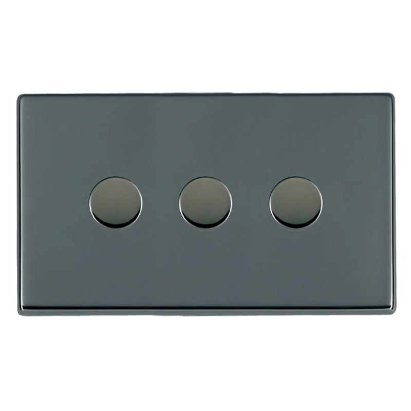 Hartland G2 7G283XLEDITB100 3 gang 100W LED Trailing/Leading Edge Push On/Off Rotary 2 Way Switching Dimmer Black Nickel with Black Nickel Inserts