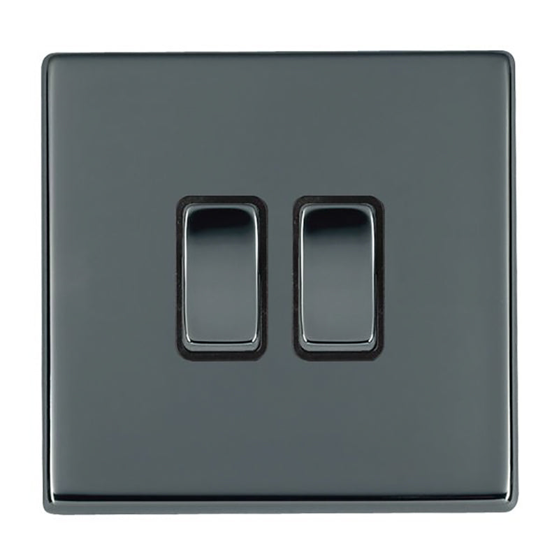Hartland G2 7G28R22BK-B 2 gang 10AX 2 Way Rocker Black Nickel with Black Nickel/Black Inserts
