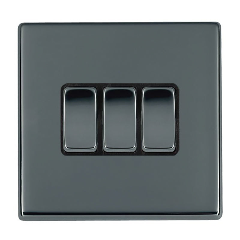 Hartland G2 7G28R23BK-B 3 gang 10AX 2 Way Rocker Black Nickel with Black Nickel/Black Inserts