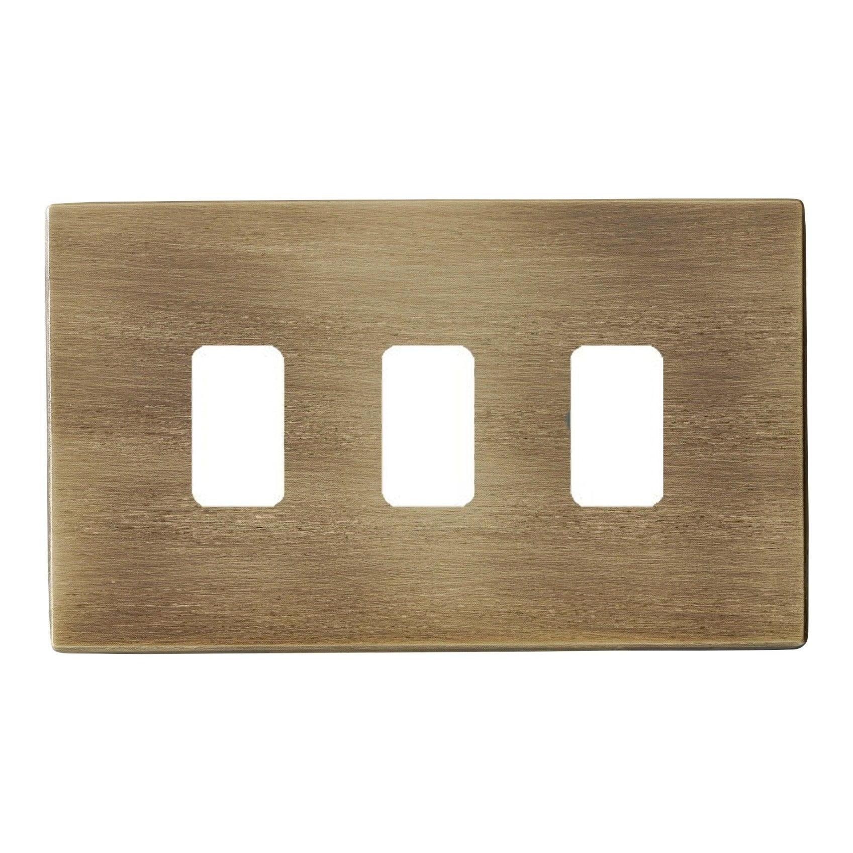 Hartland G2 7G293MFL 3 Module Front Loading Aperture Plate with Grid and Gasket Antique Brass
