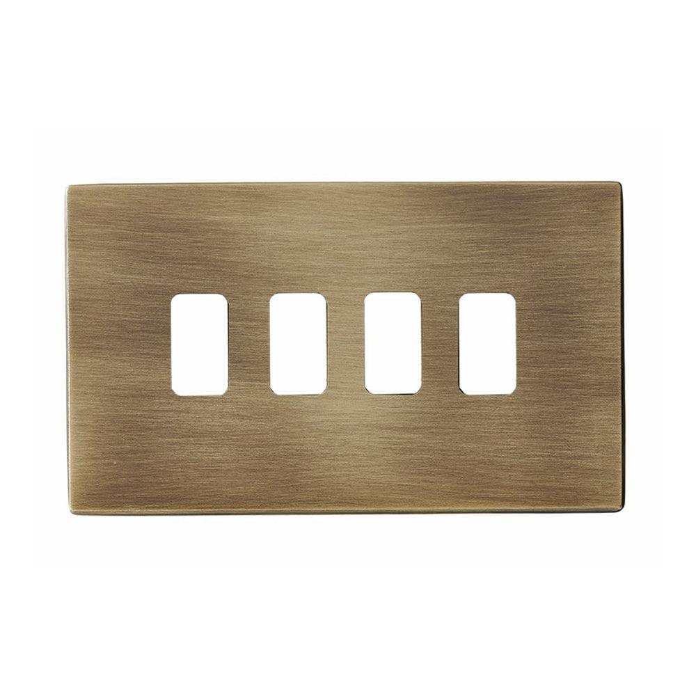 Hartland G2 7G294MFL 4 Module Front Loading Aperture Plate with Grid and Gasket Antique Brass