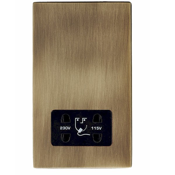 Hartland G2 7G29SHSB Shaver Dual Voltage Unswitched Socket (Vertically Mounted) Antique Brass with Black Inserts