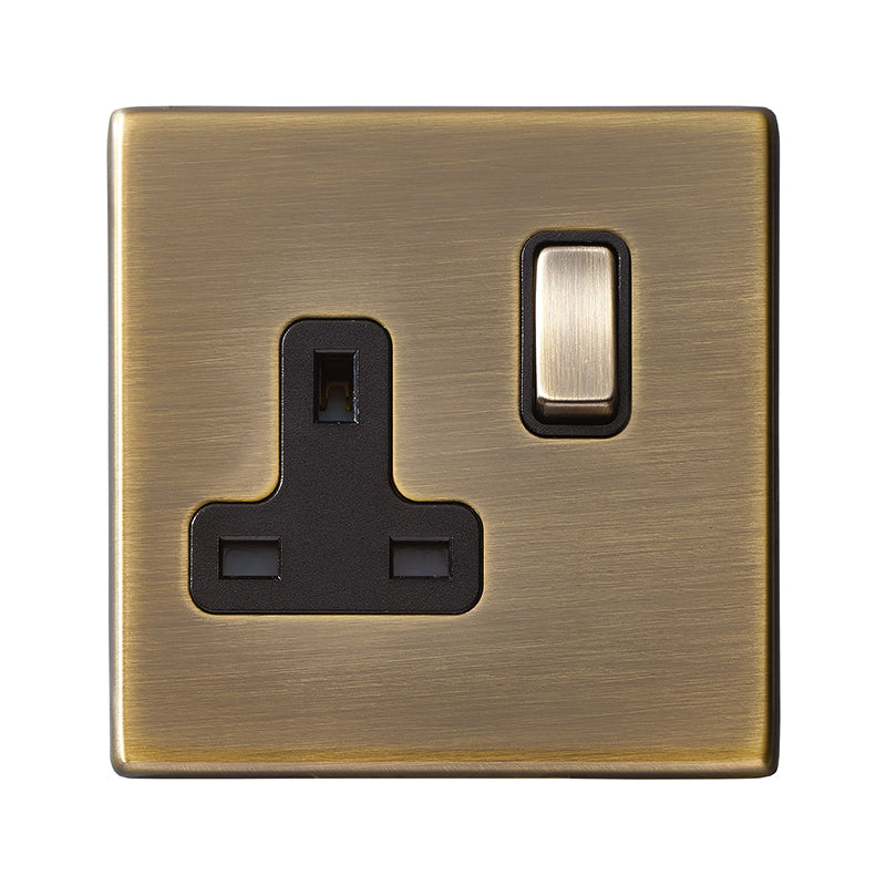Hartland G2 7G29SS1AB-B 1 gang 13A Double Pole Switched Socket Antique Brass with Antique Brass/Black Inserts
