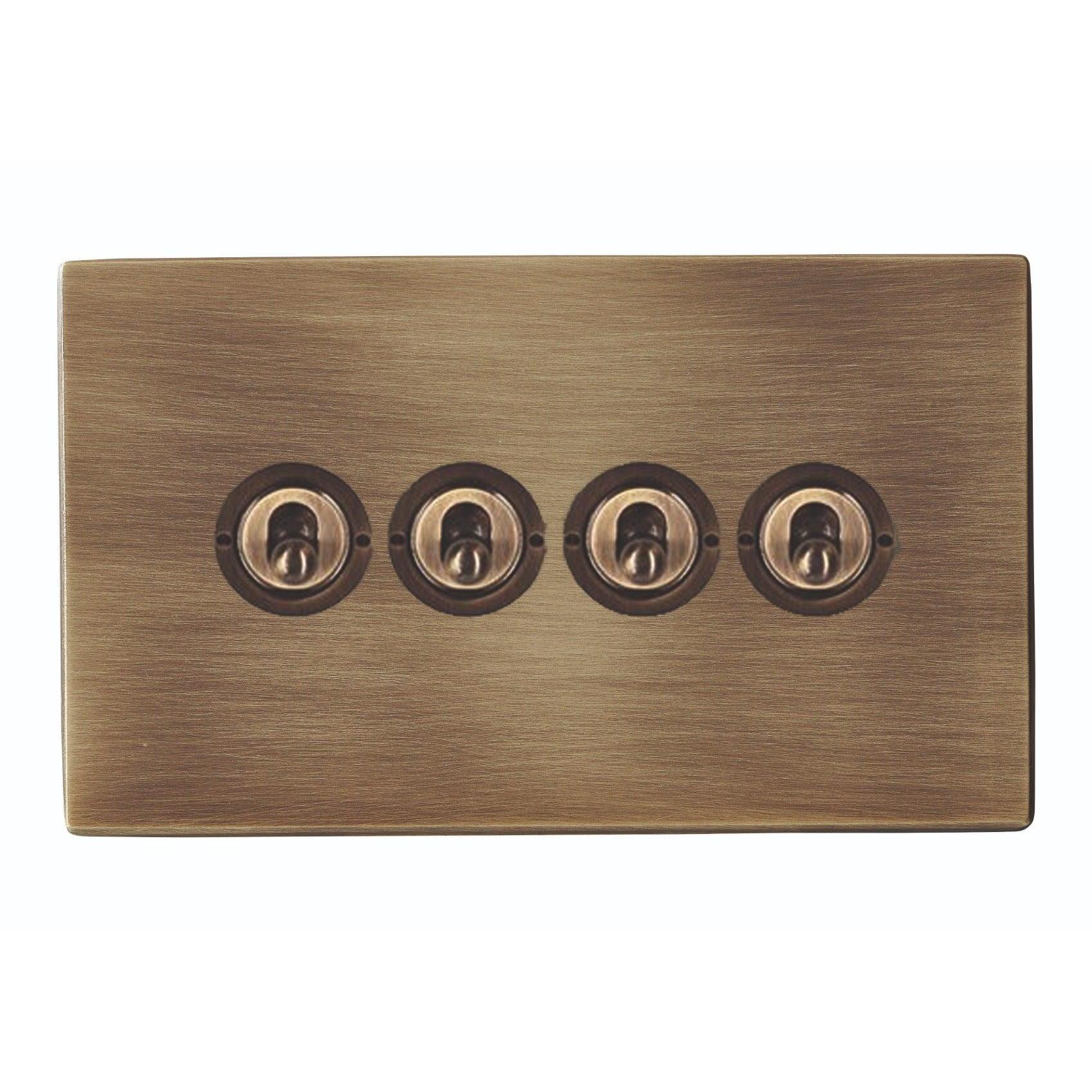 Hartland G2 7G29T24 4 gang 20AX 2 Way FL Toggle Antique Brass with Antique Brass Inserts