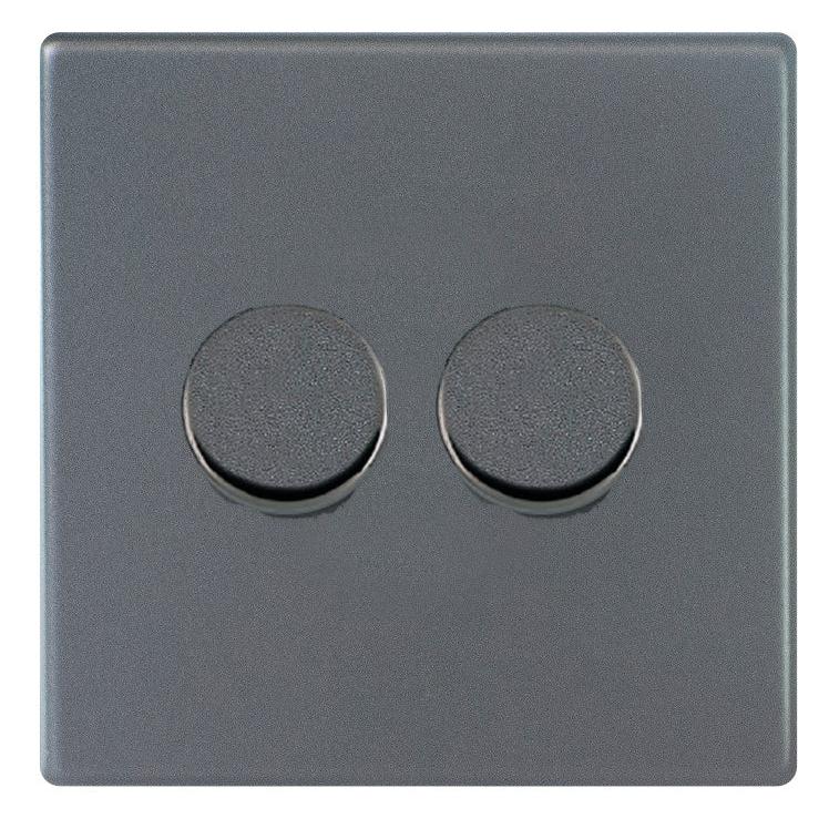 Hartland G2 7G2A2XLEDITB250 2 gang 250W LED Trailing/Leading Edge Push On/Off Rotary 2 Way Switching Dimmer Anthra Gray with Anthra Gray Inserts