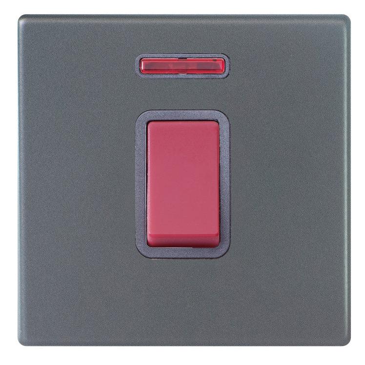 Hartland G2 7G2A45NQG 1 gang 45A Double Pole Red Rocker + Neon Anthra Gray with Red/Quartz Grey Inserts