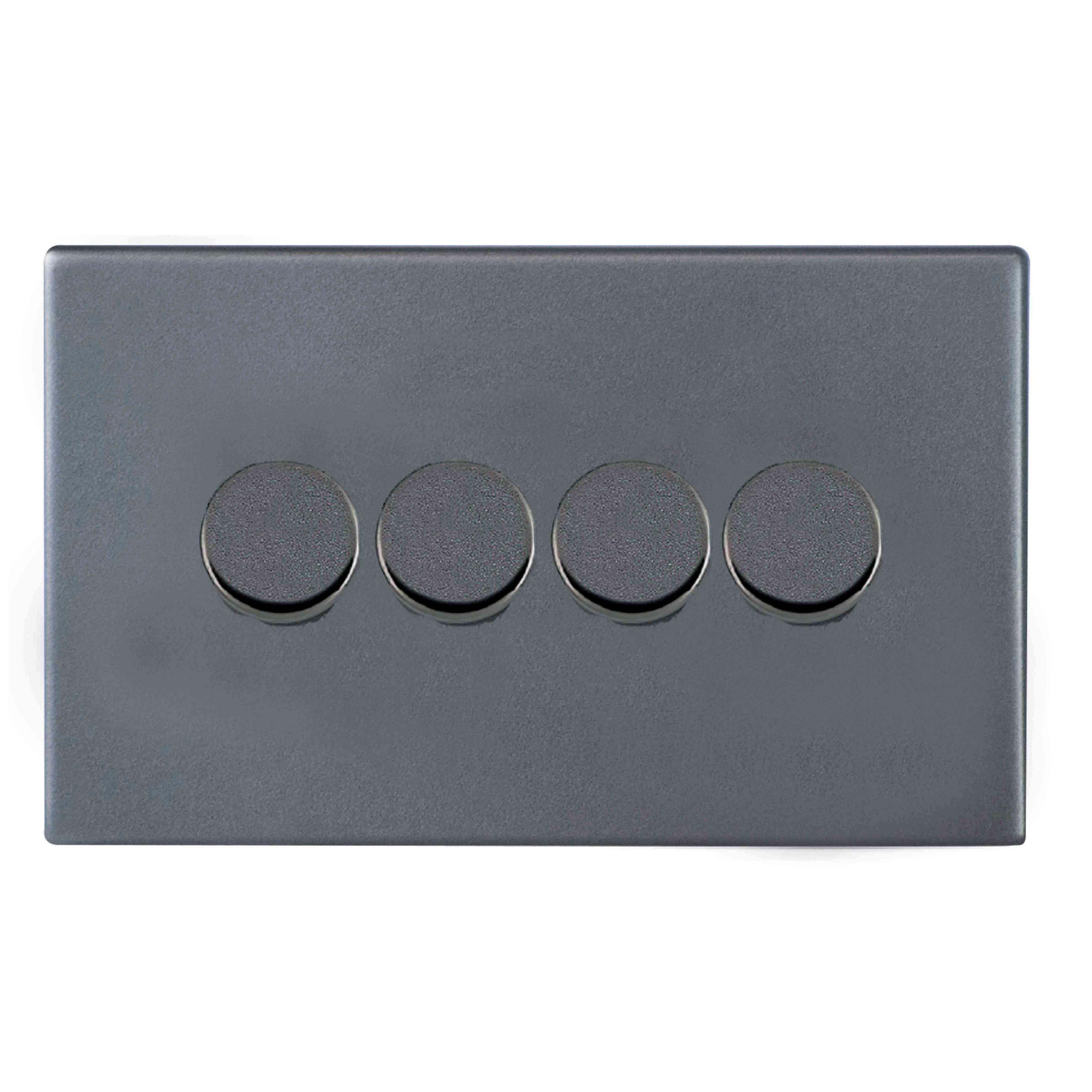Hartland G2 7G2A4XLEDITB100 4 gang 100W LED Trailing/Leading Edge Push On/Off Rotary 2 Way Switching Dimmer Anthra Gray with Anthra Gray Inserts