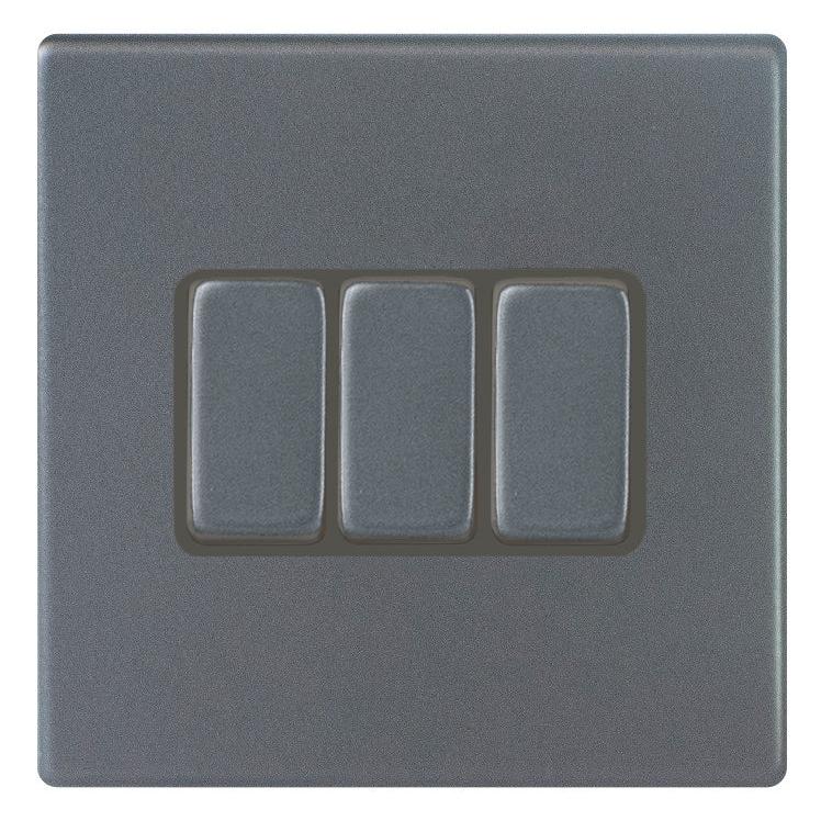 Hartland G2 7G2AR23GA-QG 3 gang 10AX 2 Way Rocker Anthra Gray with Anthra Gray/Quartz Grey Inserts