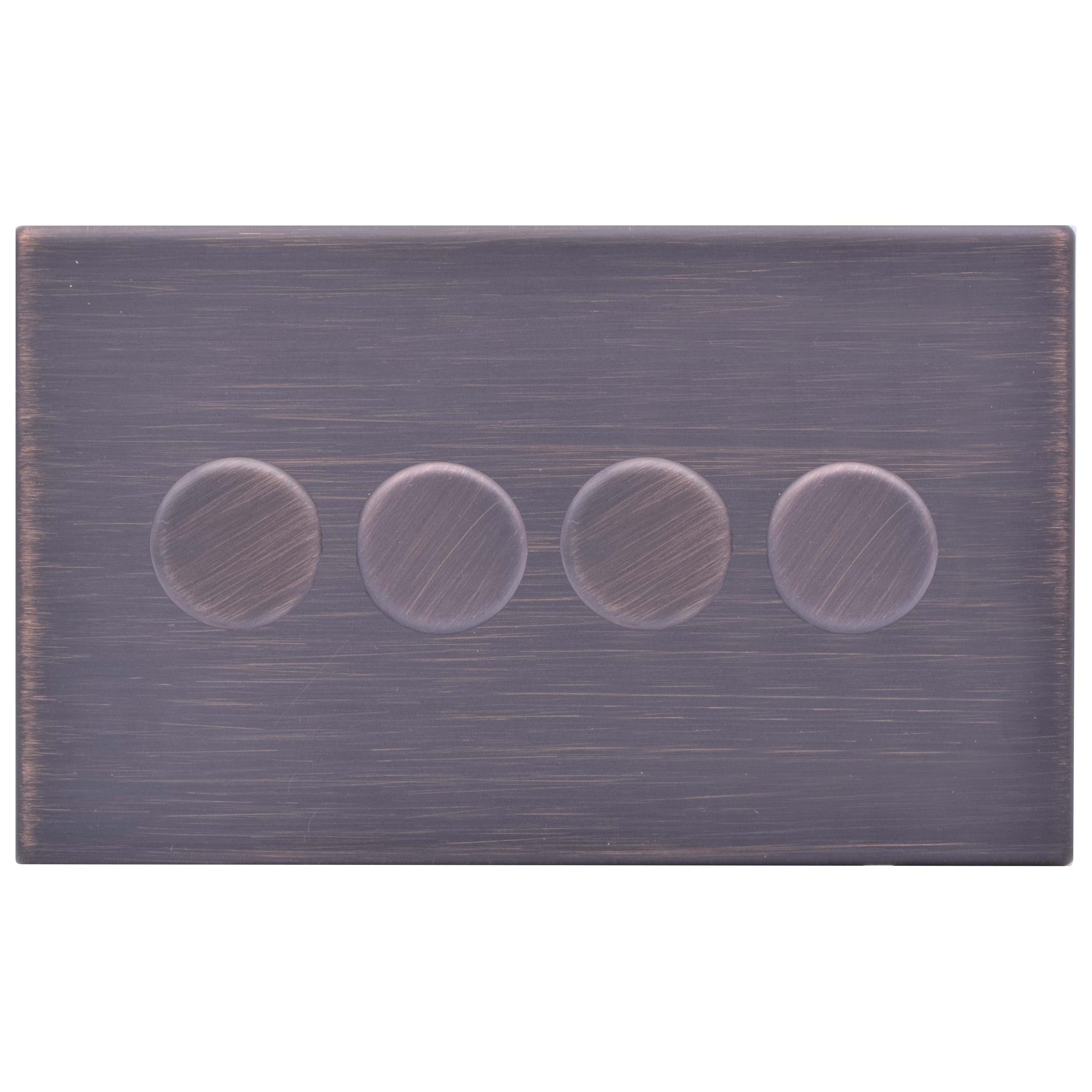 Hartland G2 7G2EB4XLEDITB250 4 gang 250W LED Trailing/Leading Edge Push On/Off Rotary 2 Way Switching Dimmer Etrium Bronze with Etrium Bronze Inserts