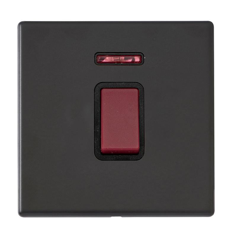 Hartland G2 7G2MB45NB 1 gang 45A Double Pole Red Rocker + Neon Matt Black with Red/Black Inserts