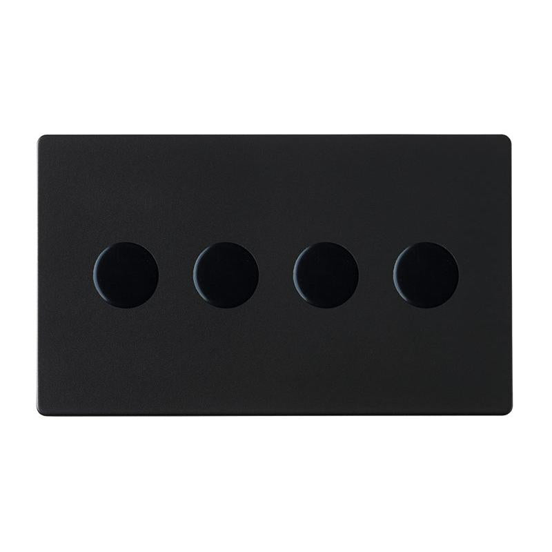 Hartland G2 7G2MB4XLEDITB100 4 gang 100W LED Trailing/Leading Edge Push On/Off Rotary 2 Way Switching Dimmer Matt Black with Matt Black Inserts