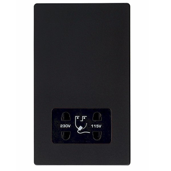 Hartland G2 7G2MBSHSB Shaver Dual Voltage Unswitched Socket (Vertically Mounted) Matt Black with Black Inserts