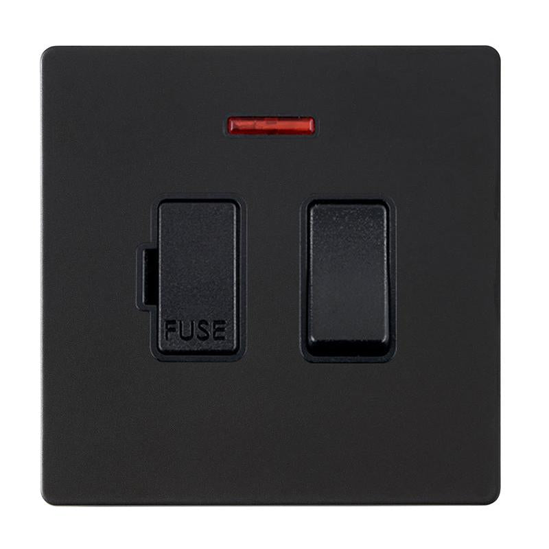 Hartland G2 7G2MBSPNBL-B 1 gang 13A Double Pole Fused Spur + Neon Matt Black with Black/Black Inserts