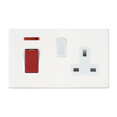 Hartland G2 7G2MW45SS1WH-W 45A Double Pole Red Rocker + Neon + 13A Switched Socket Matt White with Red+White/White Inserts