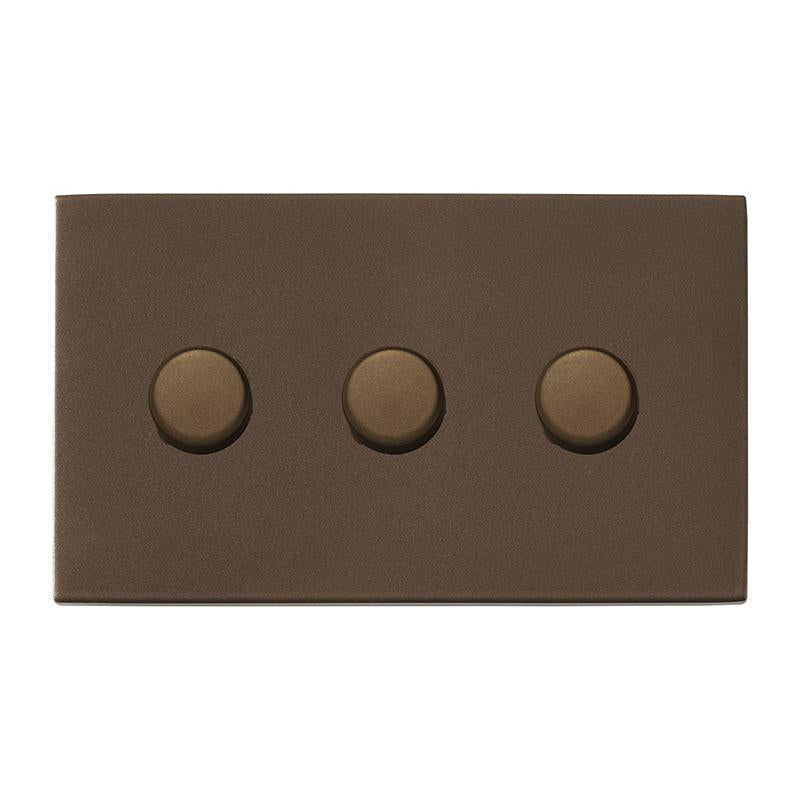 Hartland G2 7G2RB3XLEDITB100 3 gang 100W LED Trailing/Leading Edge Push On/Off Rotary 2 Way Switching Dimmer Richmond Bronze with Richmond Bronze Inserts
