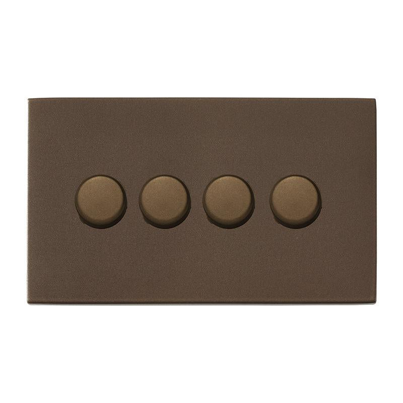 Hartland G2 7G2RB4XLEDITB100 4 gang 100W LED Trailing/Leading Edge Push On/Off Rotary 2 Way Switching Dimmer Richmond Bronze with Richmond Bronze Inserts