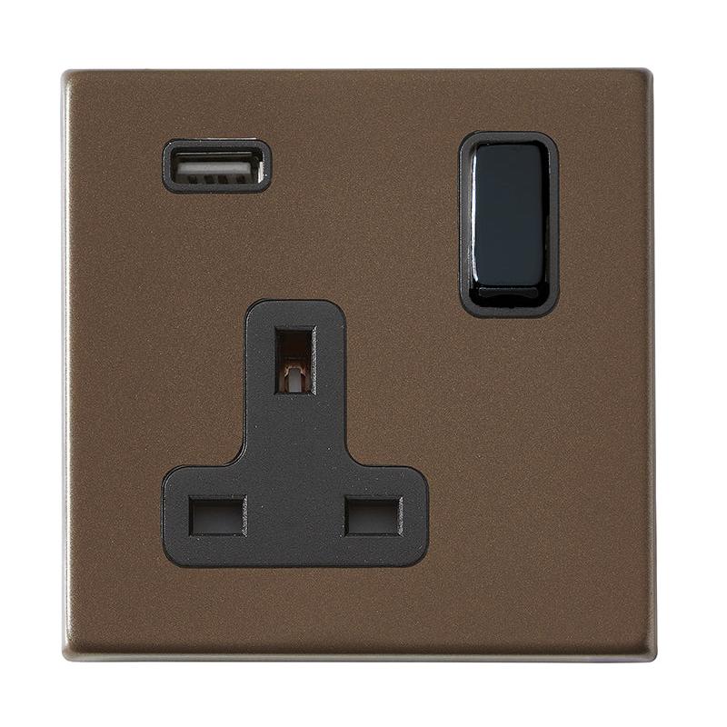 Hartland G2 7G2RBSS1BL-B 1 gang 13A Double Pole Switched Socket Richmond Bronze with Black/Black Inserts