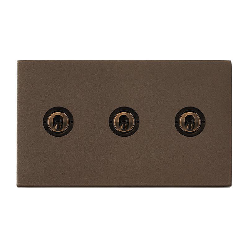 Hartland G2 7G2RBT23 3 gang 20AX 2 Way FL Toggle Richmond Bronze with Richmond Bronze Inserts