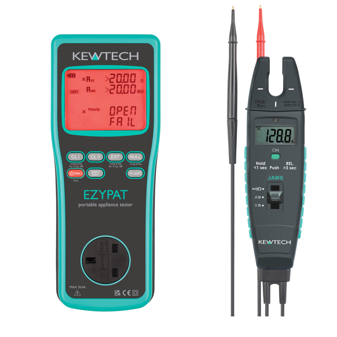 Kewtech EZYPAT PAT Tester & JAWS Current, Voltage & Resistance Clamp Meter