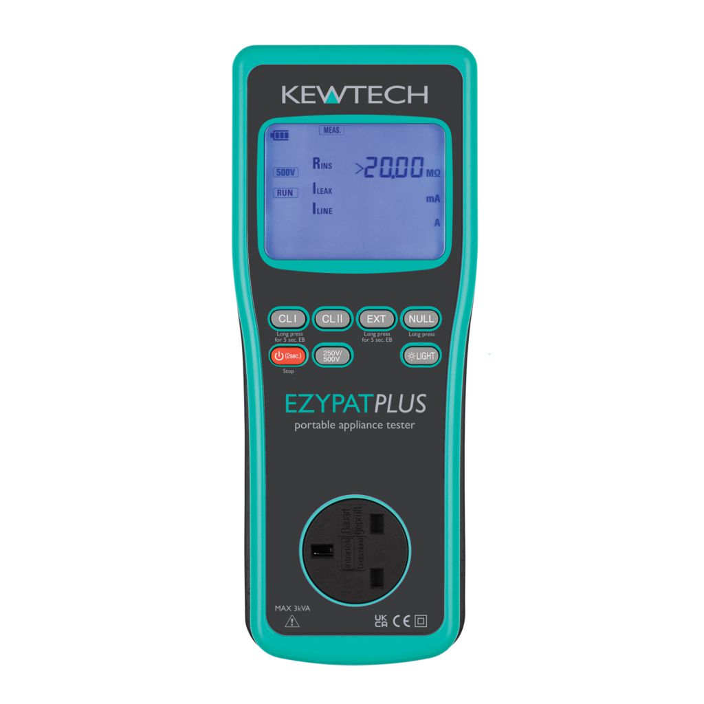 Kewtech EZYPATPLUS Hand Held Battery Operated PAT Tester with Run Leakage