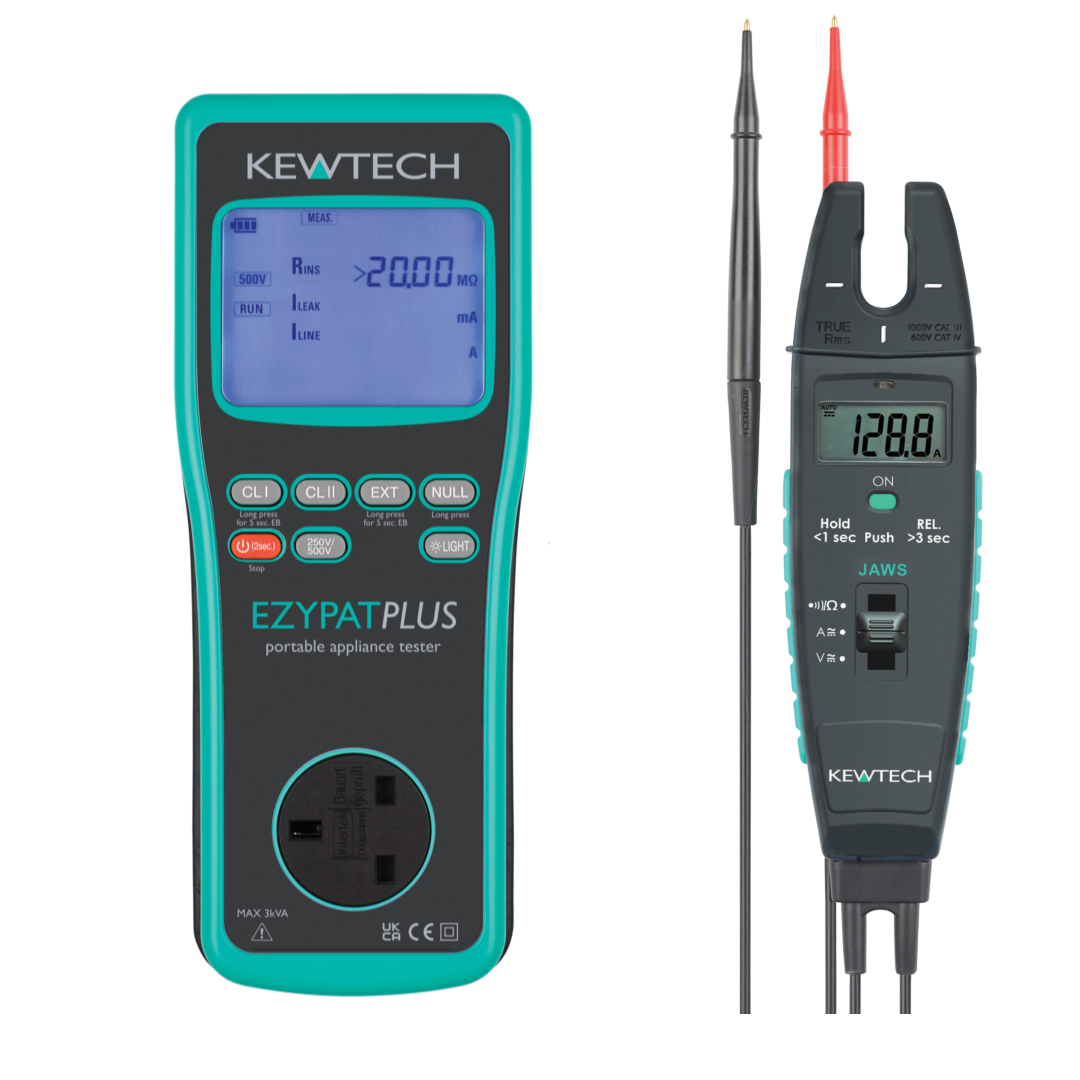 Kewtech EZYPATPLUS PAT Tester with Run Leakage & JAWS Current, Voltage & Resistance Clamp Meter