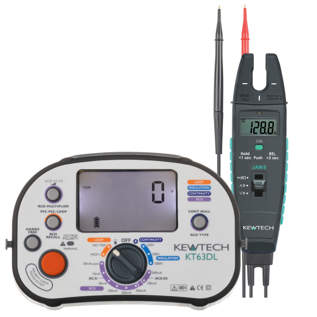 Kewtech KT63DL 5-in-1 Multifunction Tester & JAWS Current, Voltage & Resistance Clamp Meter