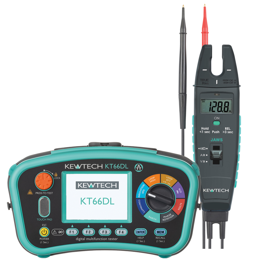 Kewtech KT66DL Multifunction Tester & JAWS Current, Voltage & Resistance Clamp Meter