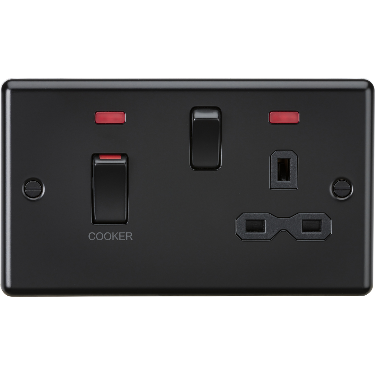 Knightsbridge CL83MNMBB 45A DP switch and 13A switched socket with neons Matt Black with Black Insert