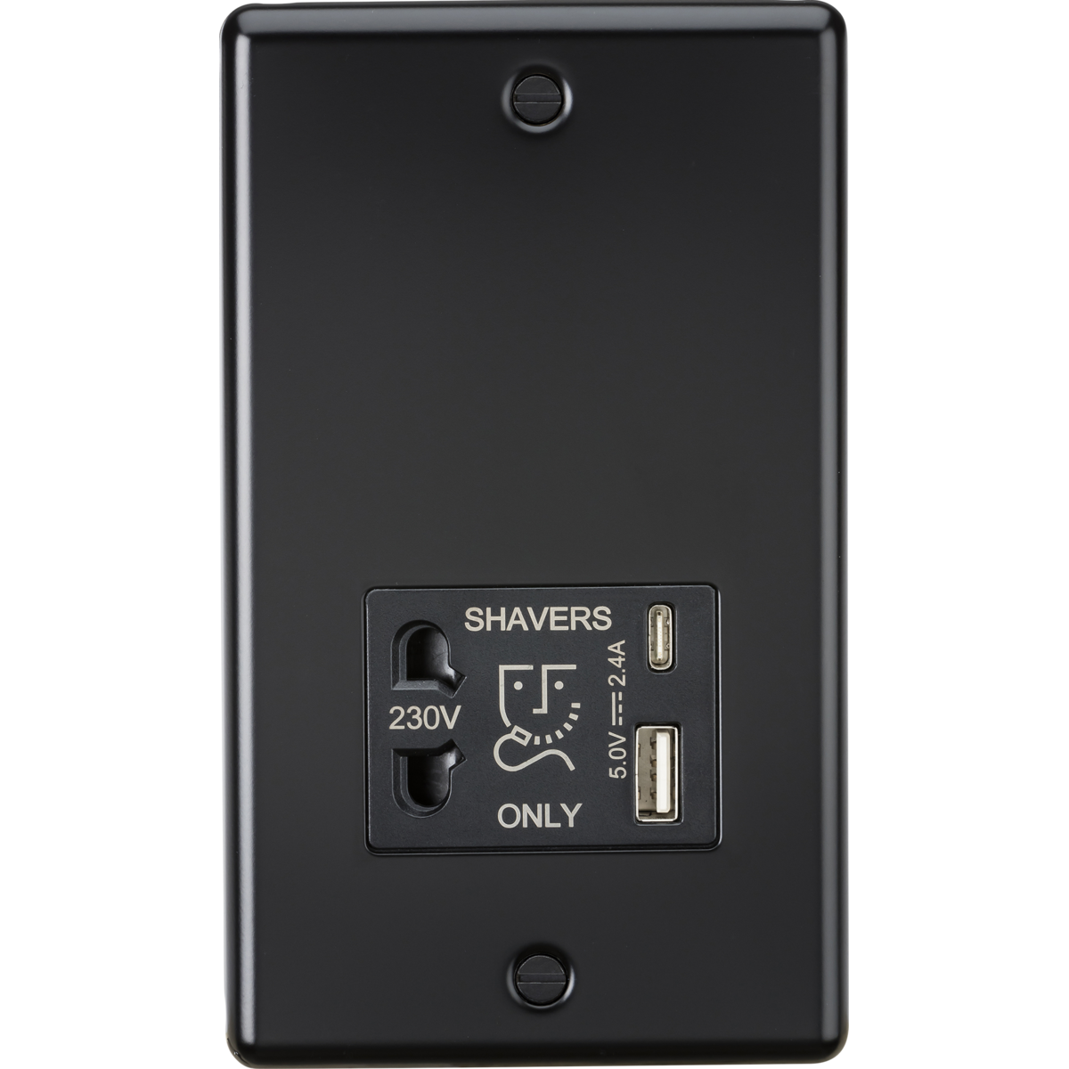 Knightsbridge CL8909MB 230V Shaver Socket with Dual USB A+C [5V DC 2.4A shared] Matt Black
